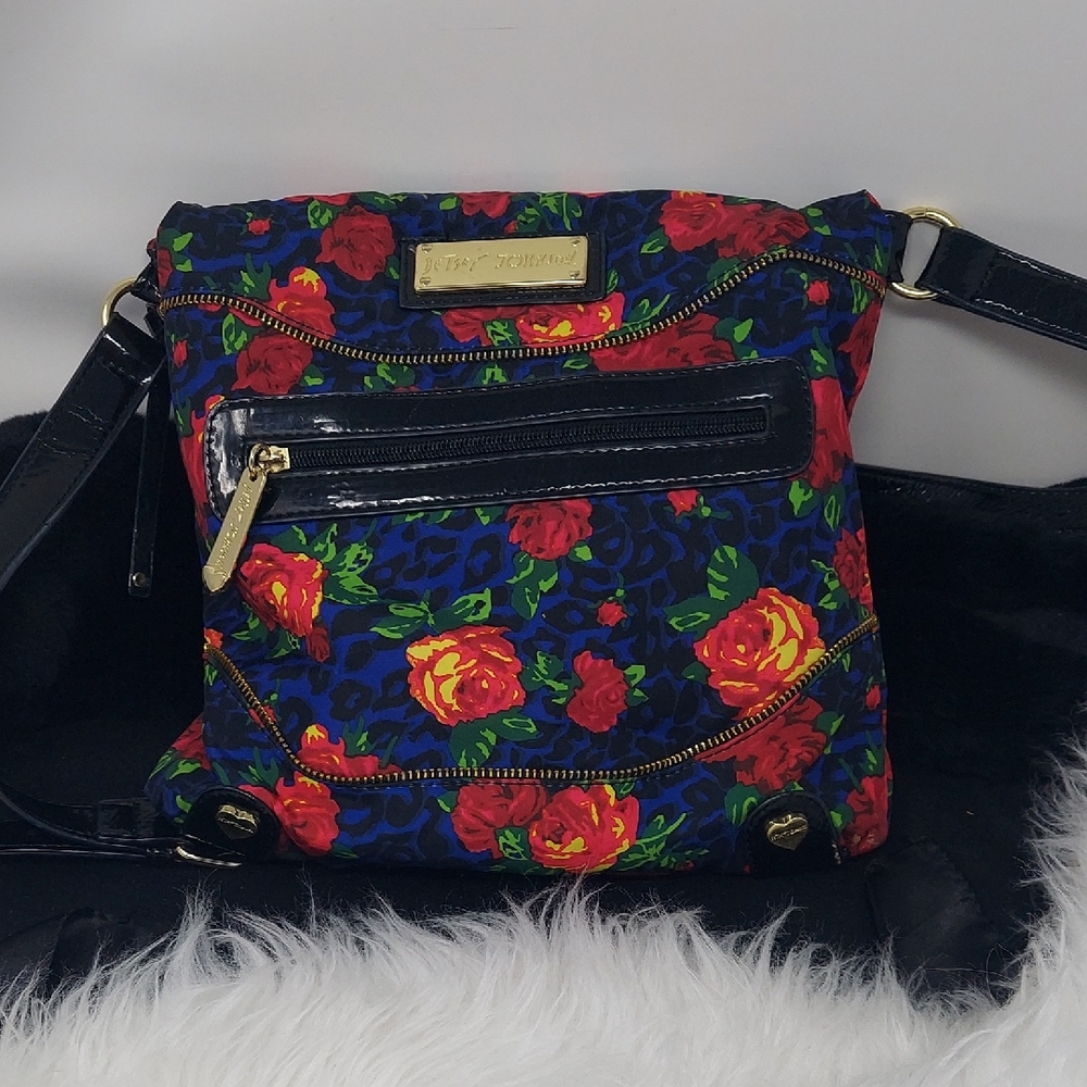 Betsey Johnson Red and Blue Floral Crossbody Bag